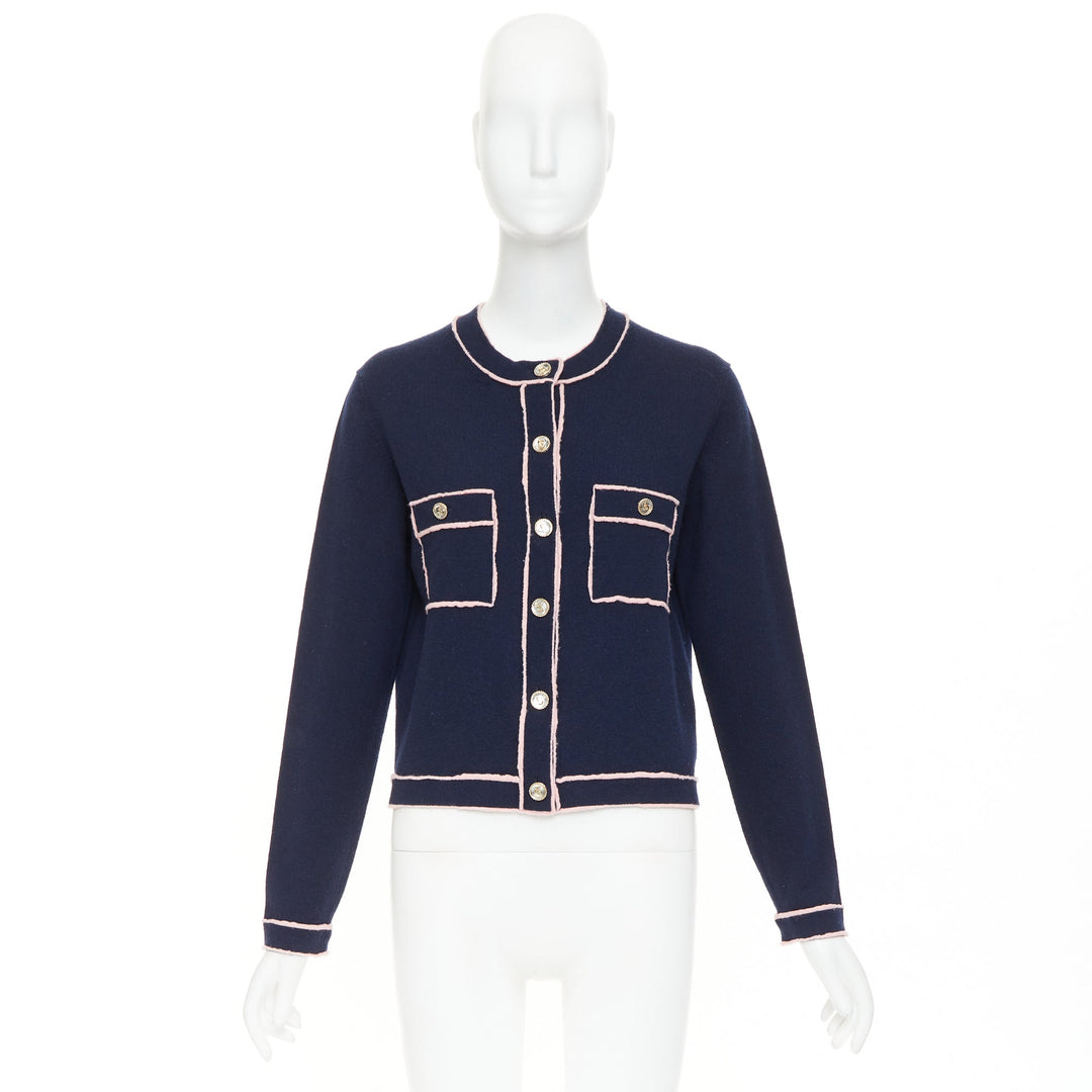 CHANEL 21P Runway 100% cashmere No. 5 button cardigans FR40 L