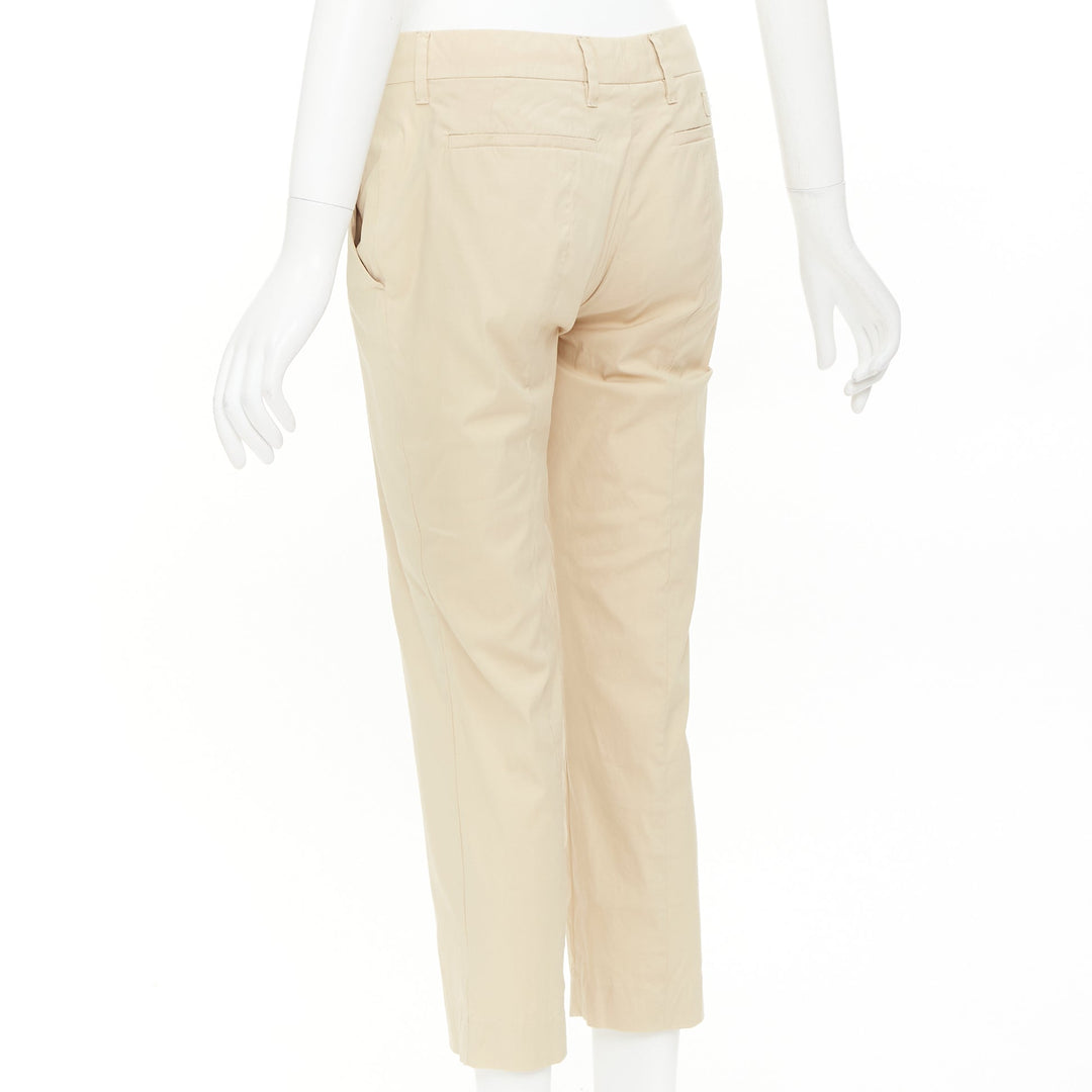 PRADA 2020 beige light cotton blend white taped logo cropped pants IT40 S