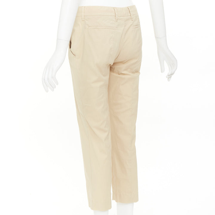 PRADA 2020 beige light cotton blend white taped logo cropped pants IT40 S
