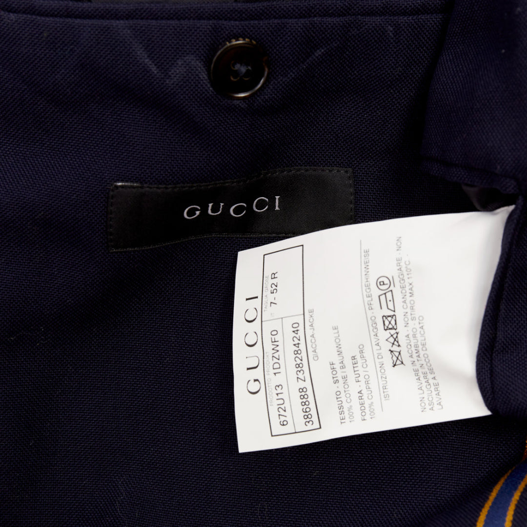 GUCCI navy cotton slim lapels vent half lined single breast blazer IT52 XL