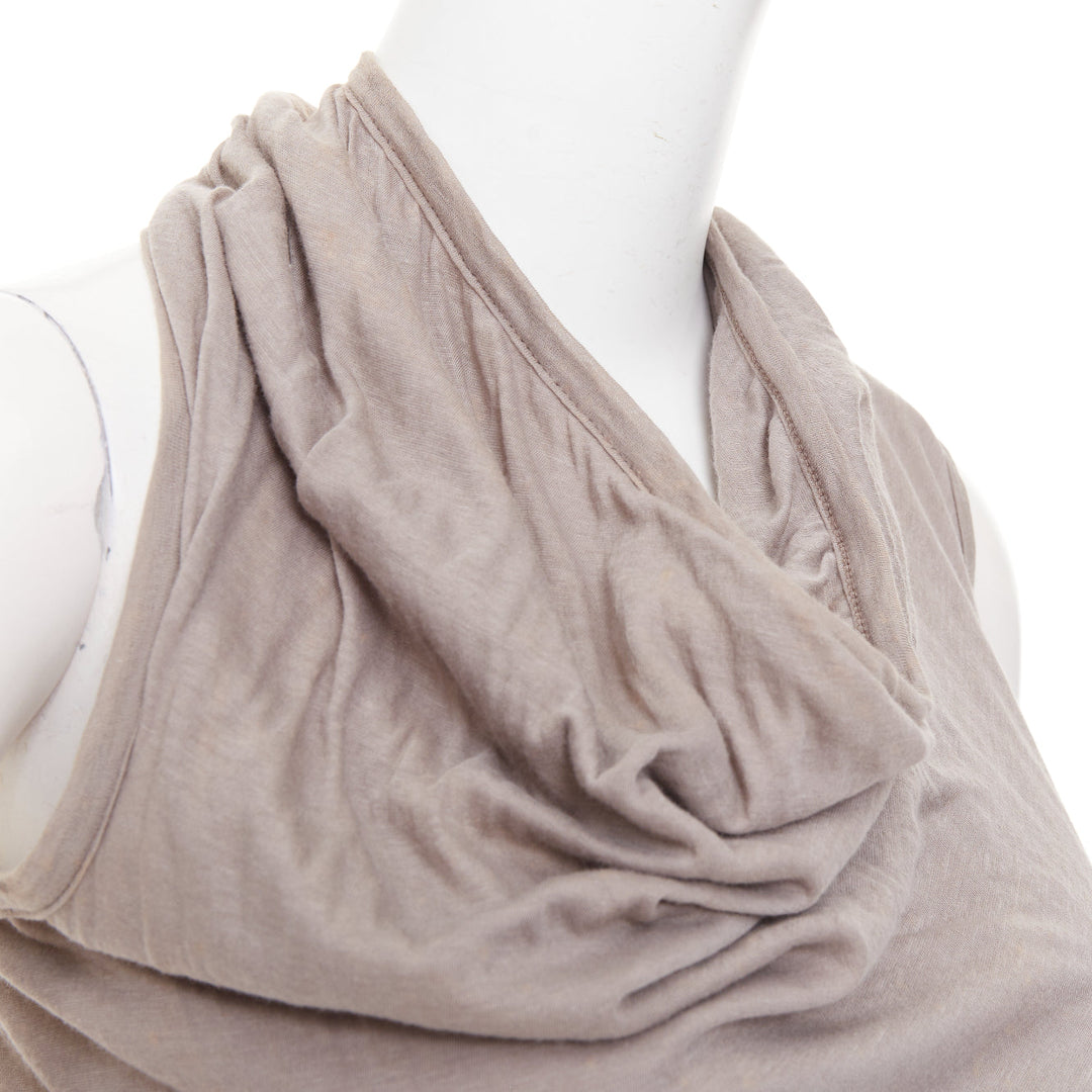 RICK OWENS 2010 Release Tornado grey cotton twisted cowl drape tank top IT40 S