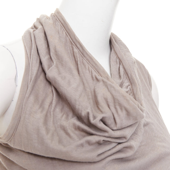 RICK OWENS 2010 Release Tornado grey cotton twisted cowl drape tank top IT40 S