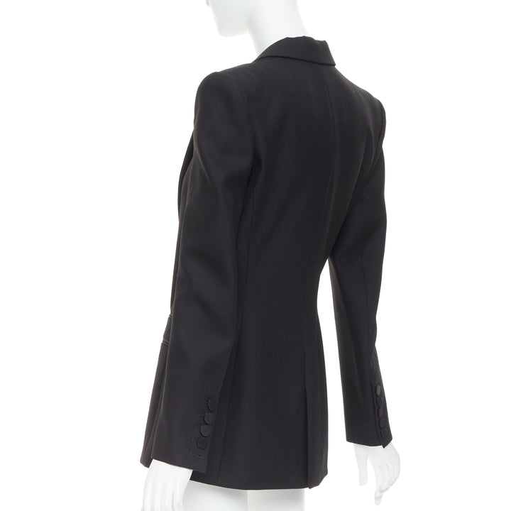 ALEXANDRE VAUTHIER black wool satin peak lapel single breasted tuxedo blazer