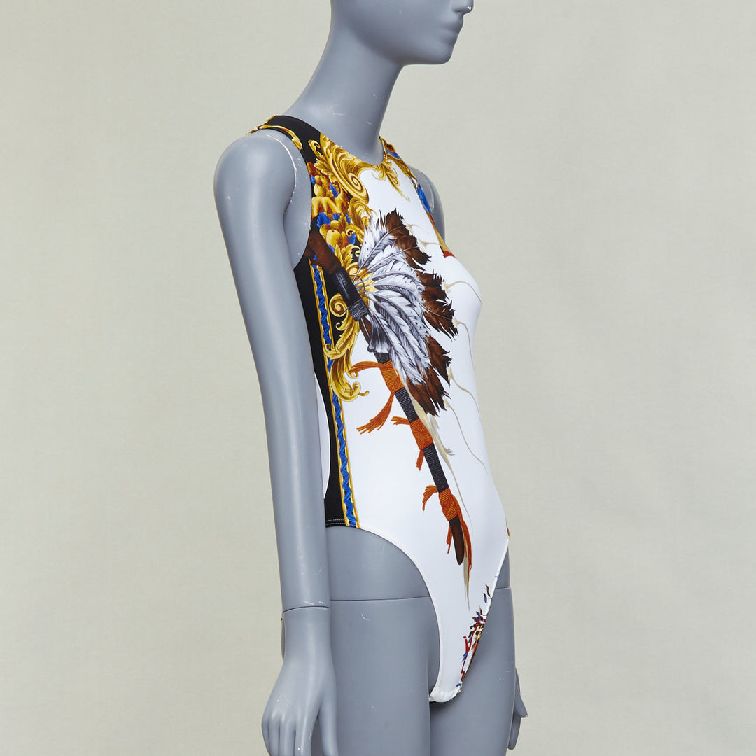 VERSACE Tribute 1992 Native Americans colorful Indian print swimsuit IT38 XS