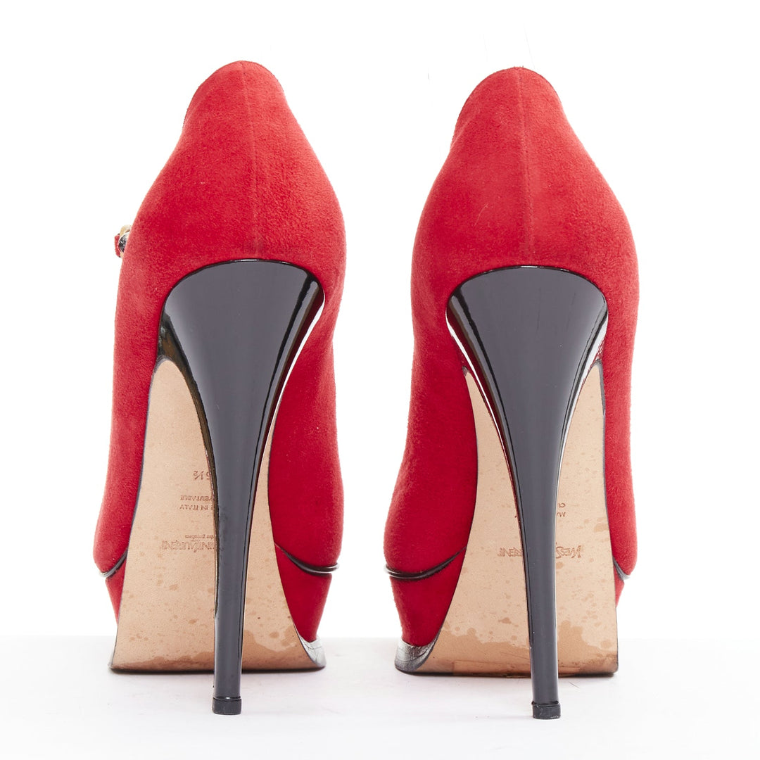 YVES SAINT LAURENT Rive Gauche Tribute Maryjane suede tulip peep platform EU36.5