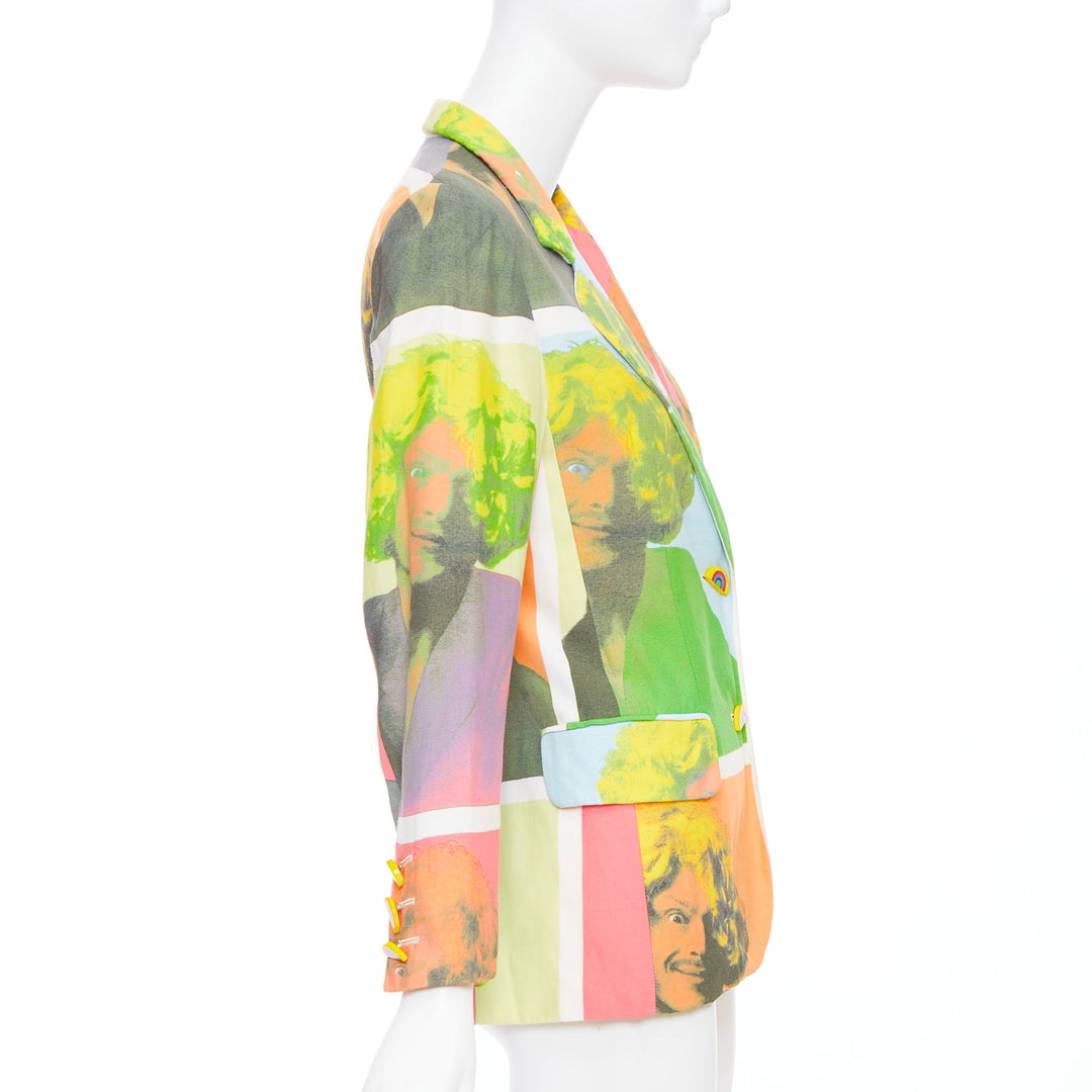 rare MOSCHINO 1994 Runway Pop Art Self Portrait rainbow button blazer IT38 XS