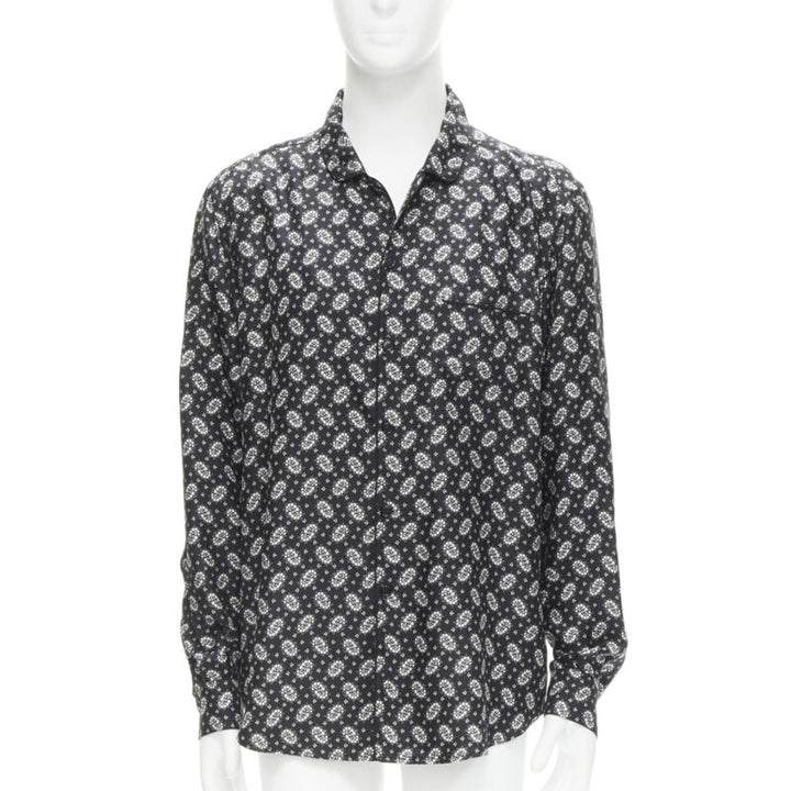 DOLCE GABBANA 100 silk black white floral print pajama shirt IT5 L