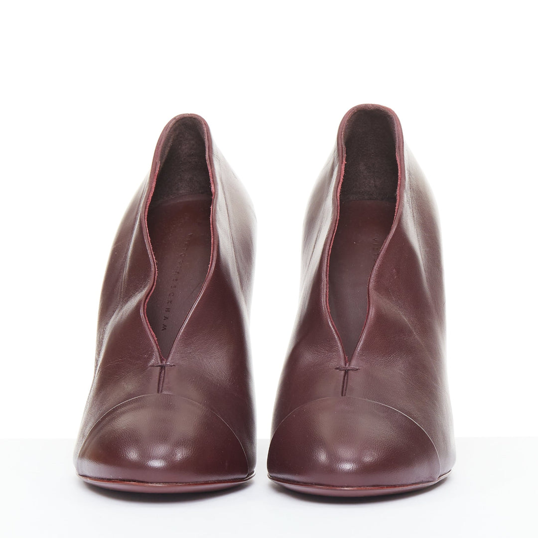 VICTORIA BECKHAM Pin plum burgundy smooth leather silver nail heel pumps EU38