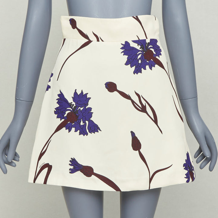MIU MIU 2014 cream purple floral high waisted Aline skirt IT38 XS