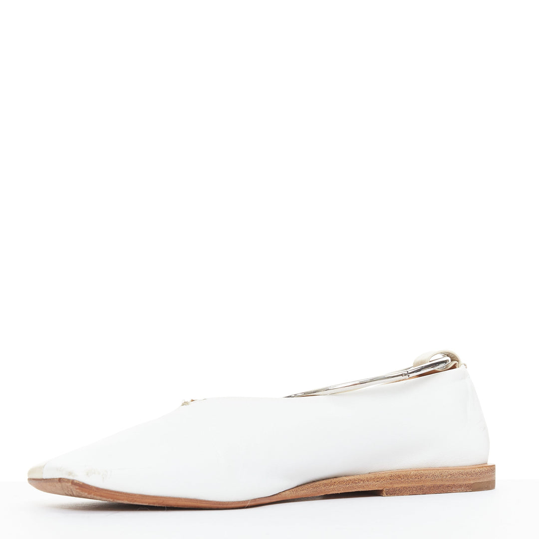 JIL SANDER beige white two tone leather ankle ring ballet flats EU35