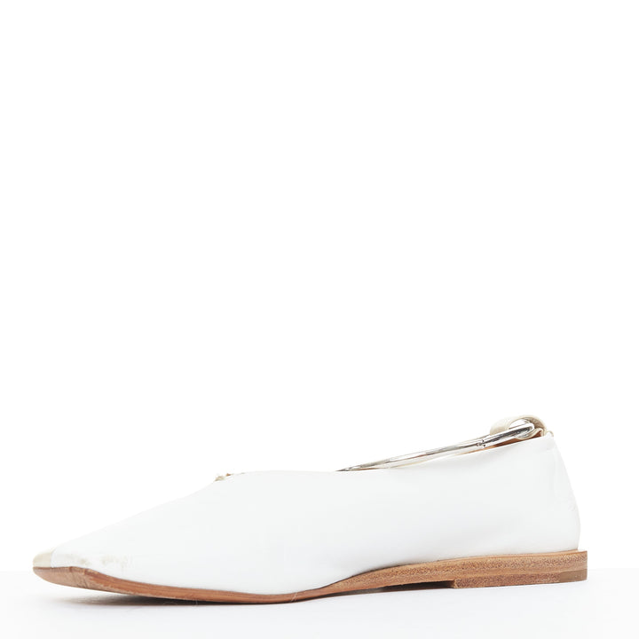 JIL SANDER beige white two tone leather ankle ring ballet flats EU35