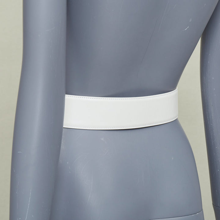 ALAIA 2021 white smooth leather oversized covered buckle waist wide belt 65cm