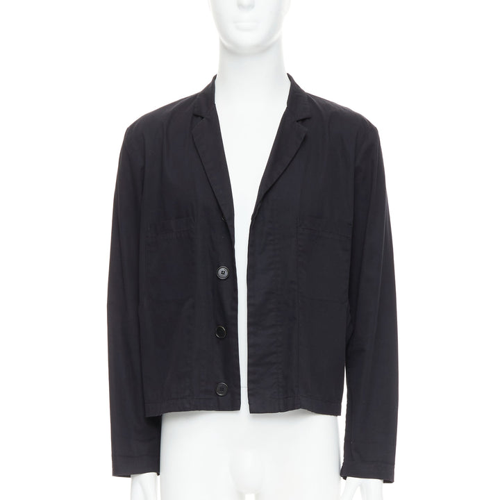 RAF SIMONS RAF black cotton blend hidden collar stand ruched blazer IT50 L