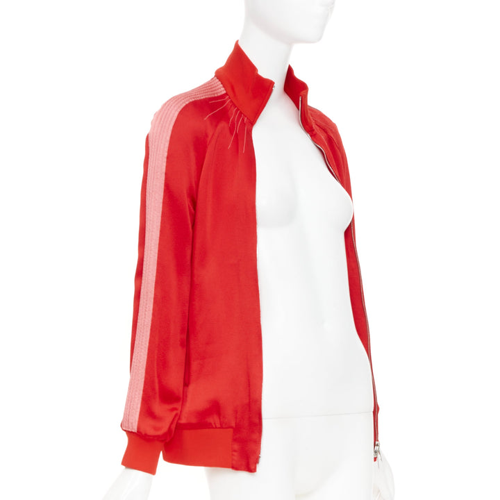 VALENTINO 2018 red satin tech stripe zip up retro sports track jacket IT36 XXS