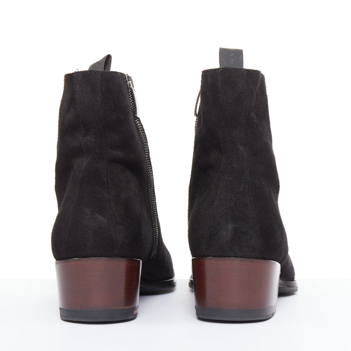GIUSEPPE ZANOTTI Sheldon black suede silver metal toe cap  ankle boots EU44