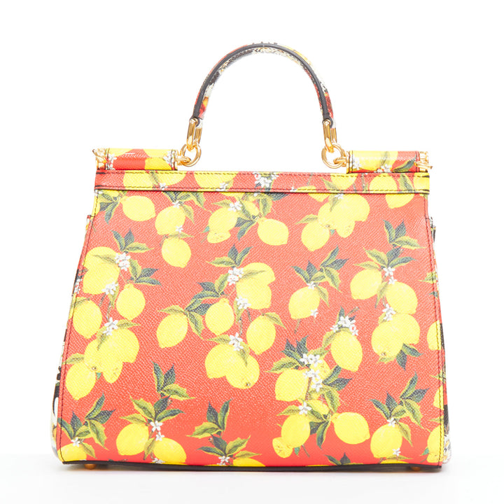 DOLCE GABBANA Miss Sicily black red yellow lemon floral leather small handle bag