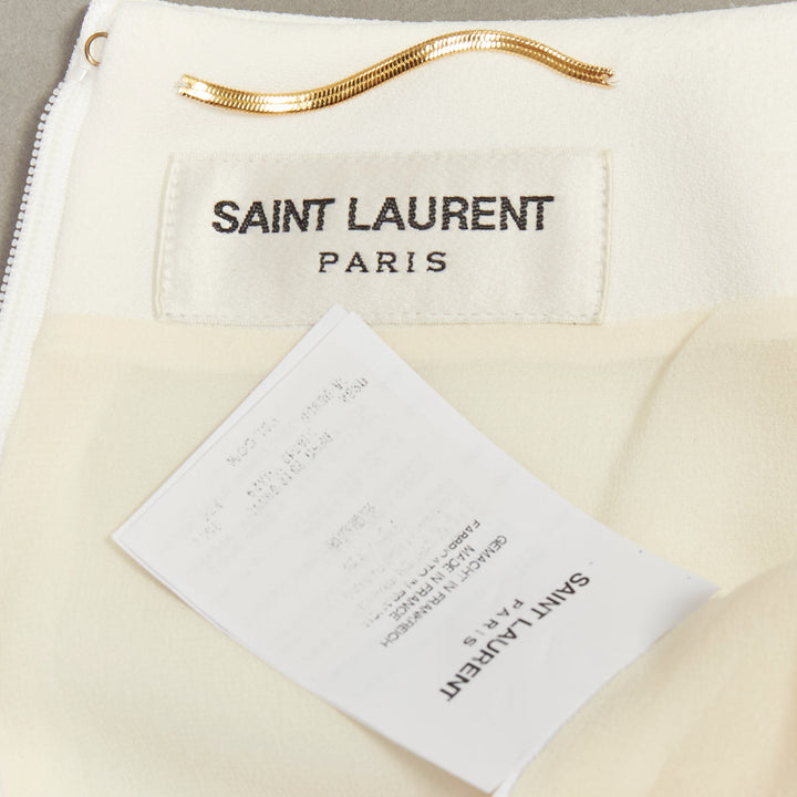 SAINT LAURENT 2012 cream crepe padded shoulder bateau neck mini dress FR34 XS