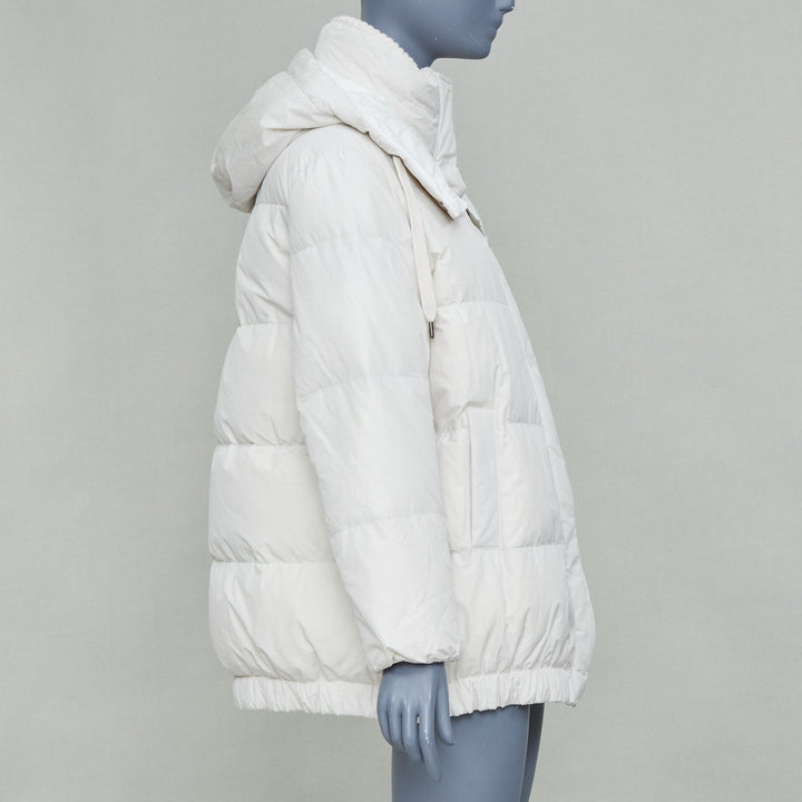 BRUNELLO CUCINELLI white puffer hooded cashmere trim down coat jacket IT40 S