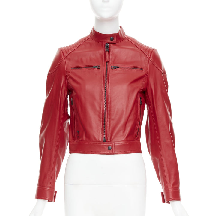 DIOR Royaume d'Amour red leather laser cut moto biker jacket FR34 XS