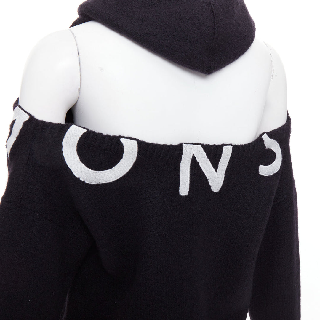 MONSE 2021 black extrafine merino wool grey logo cut out deconstructed hoodie S