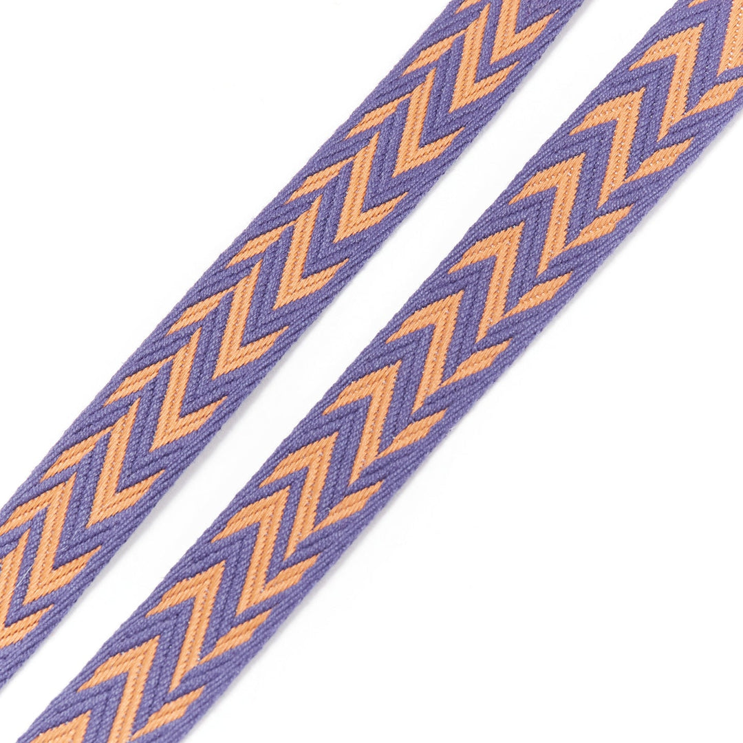 HERMES Sangle Zigzag 25 navy brown chevron stripes woven silver hardware strap