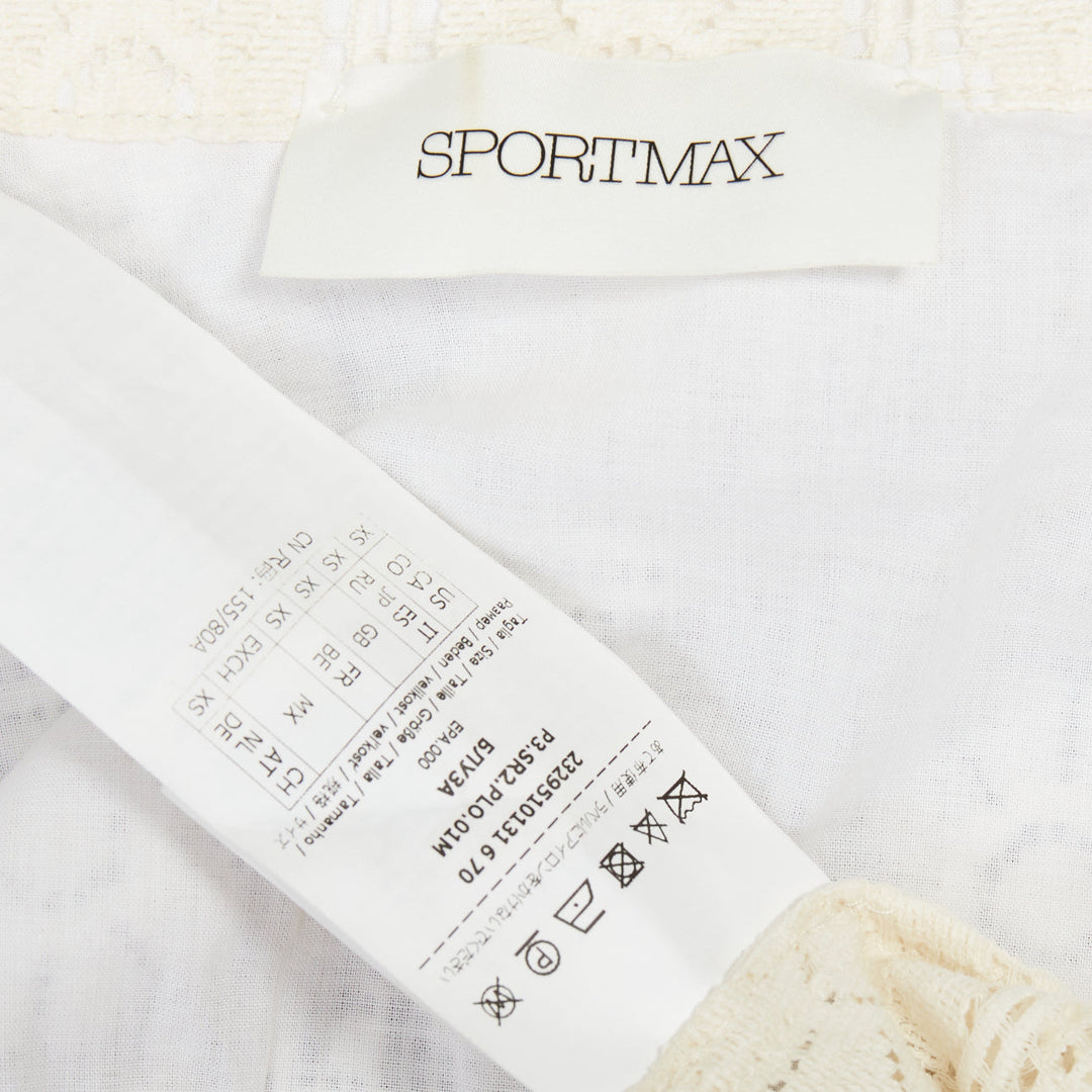 SPORTMAX Sava cream cotton retro flower crochet sheer shirt XS