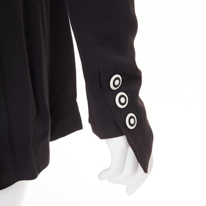 KARL LAGERFELD Vintage black tie front pleated hem wool crepe coat FR44 2XL