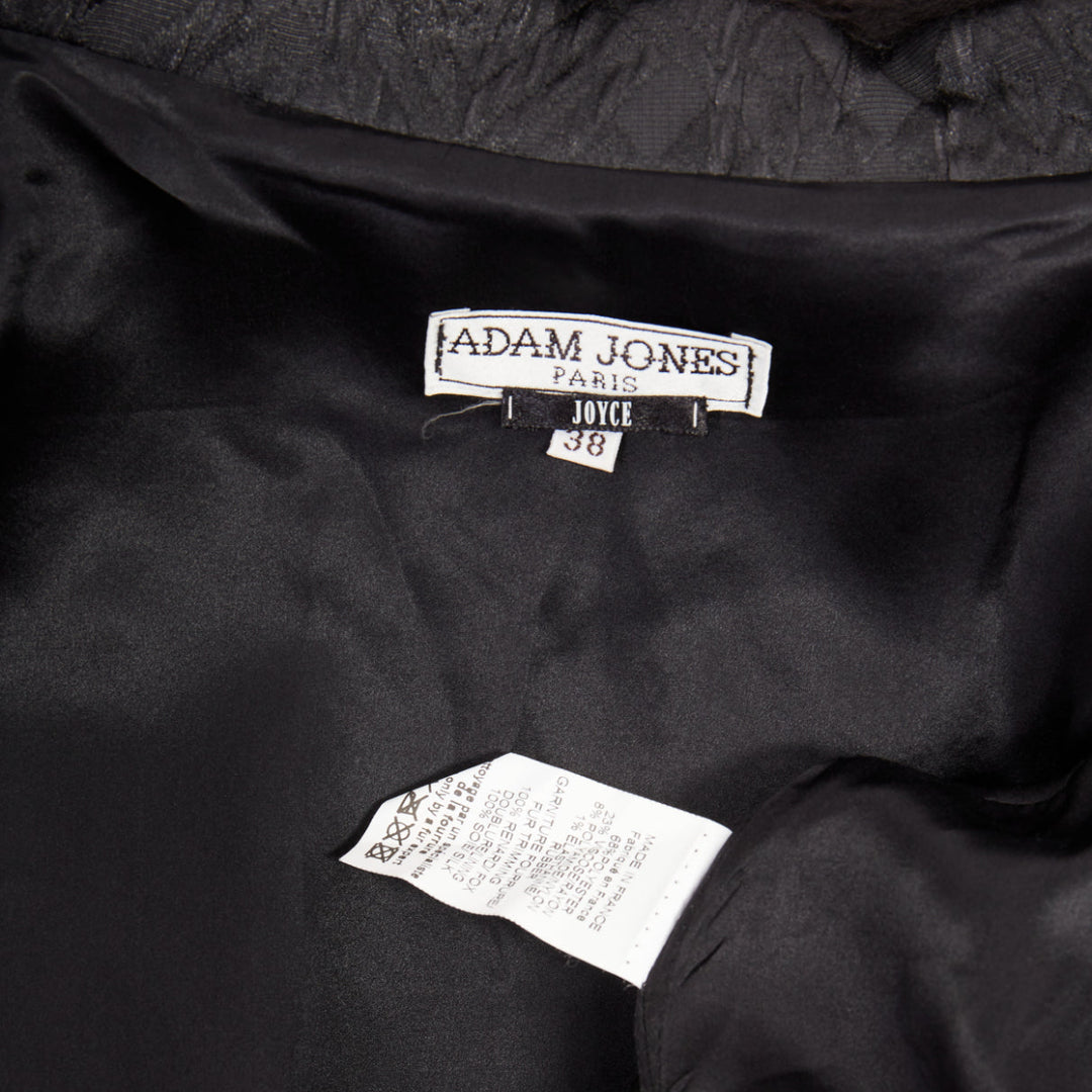 ADAM JONES 2004 black textured brocade real fur trim crystal buckle coat FR38 M
