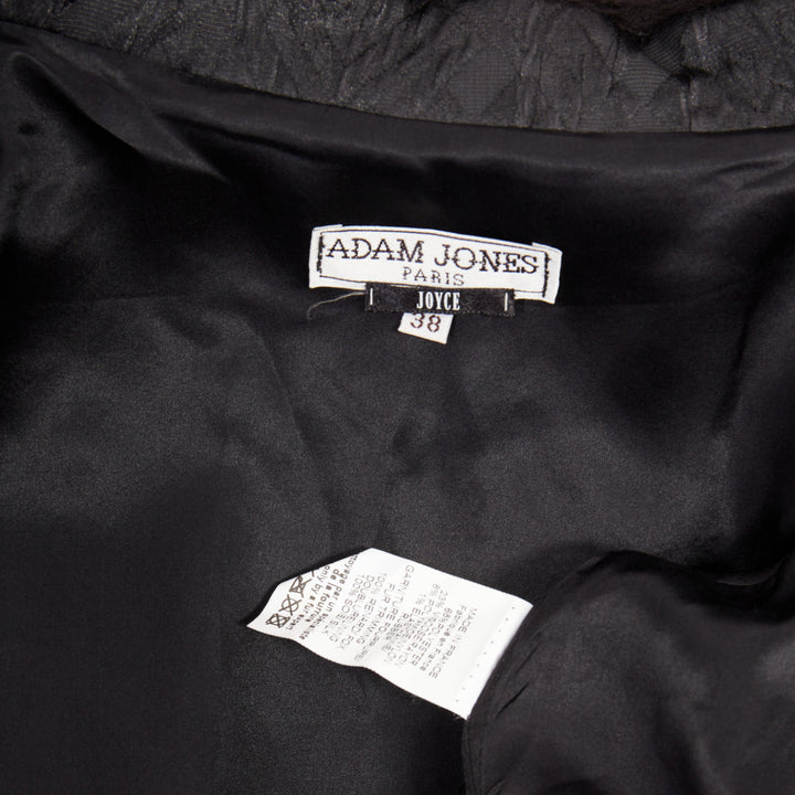 ADAM JONES 2004 black textured brocade real fur trim crystal buckle coat FR38 M