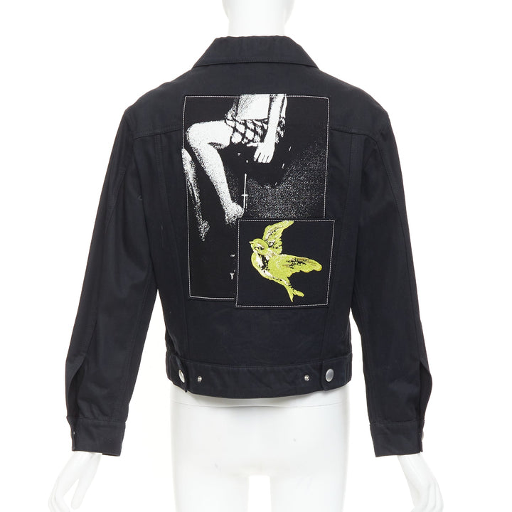 MIU MIU Resort 2016 yellow sequin applique black denim trucker jacket IT36 XS