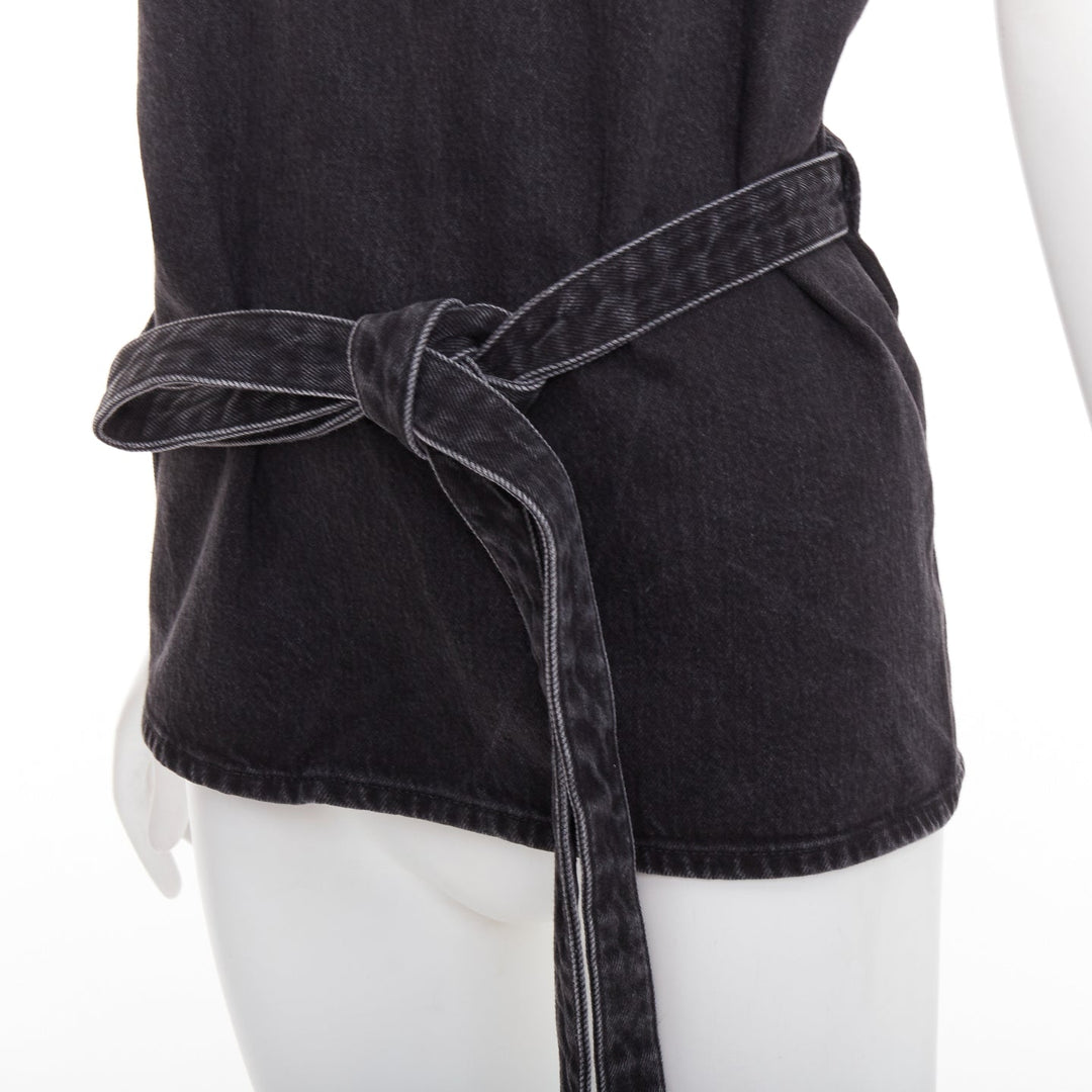 BALENCIAGA Demna 2016 washed grey denim front tie apron¬†top FR36 S