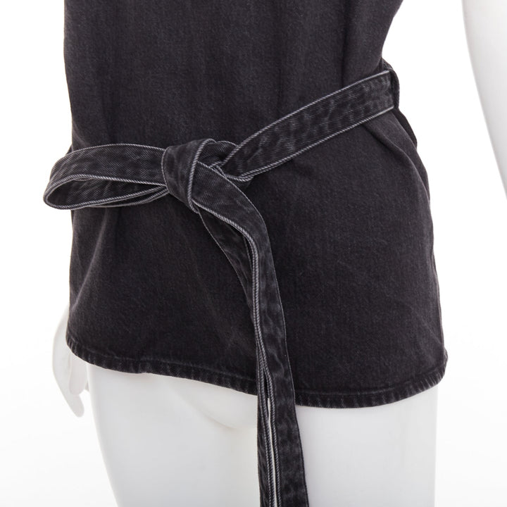 BALENCIAGA Demna 2016 washed grey denim front tie apron¬†top FR36 S