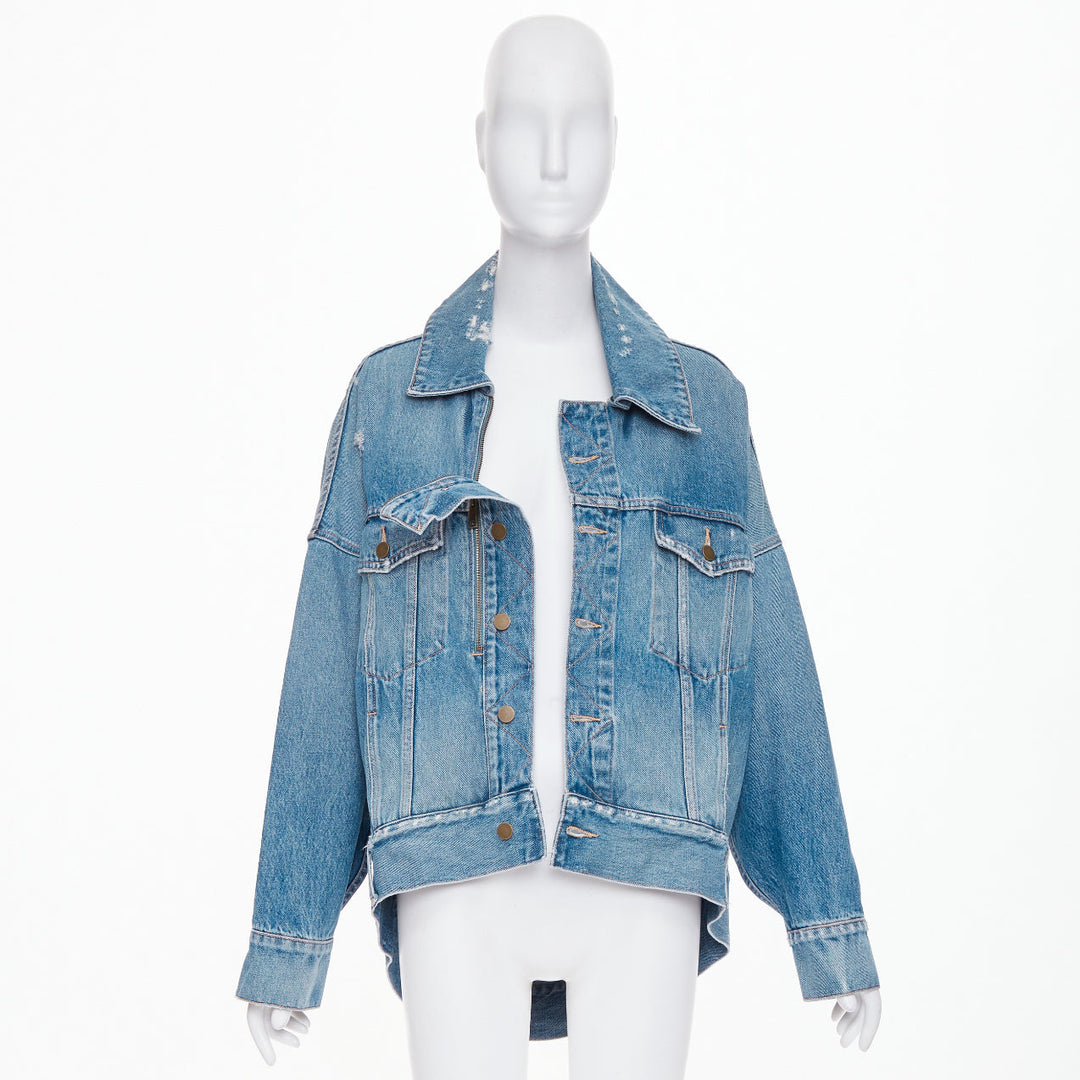 MONSE 2019 DISNEY Pluto light wash distressed denim cocoon jacket XS