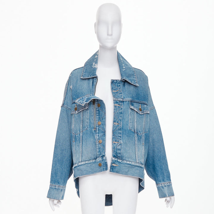 MONSE 2019 DISNEY Pluto light wash distressed denim cocoon jacket XS