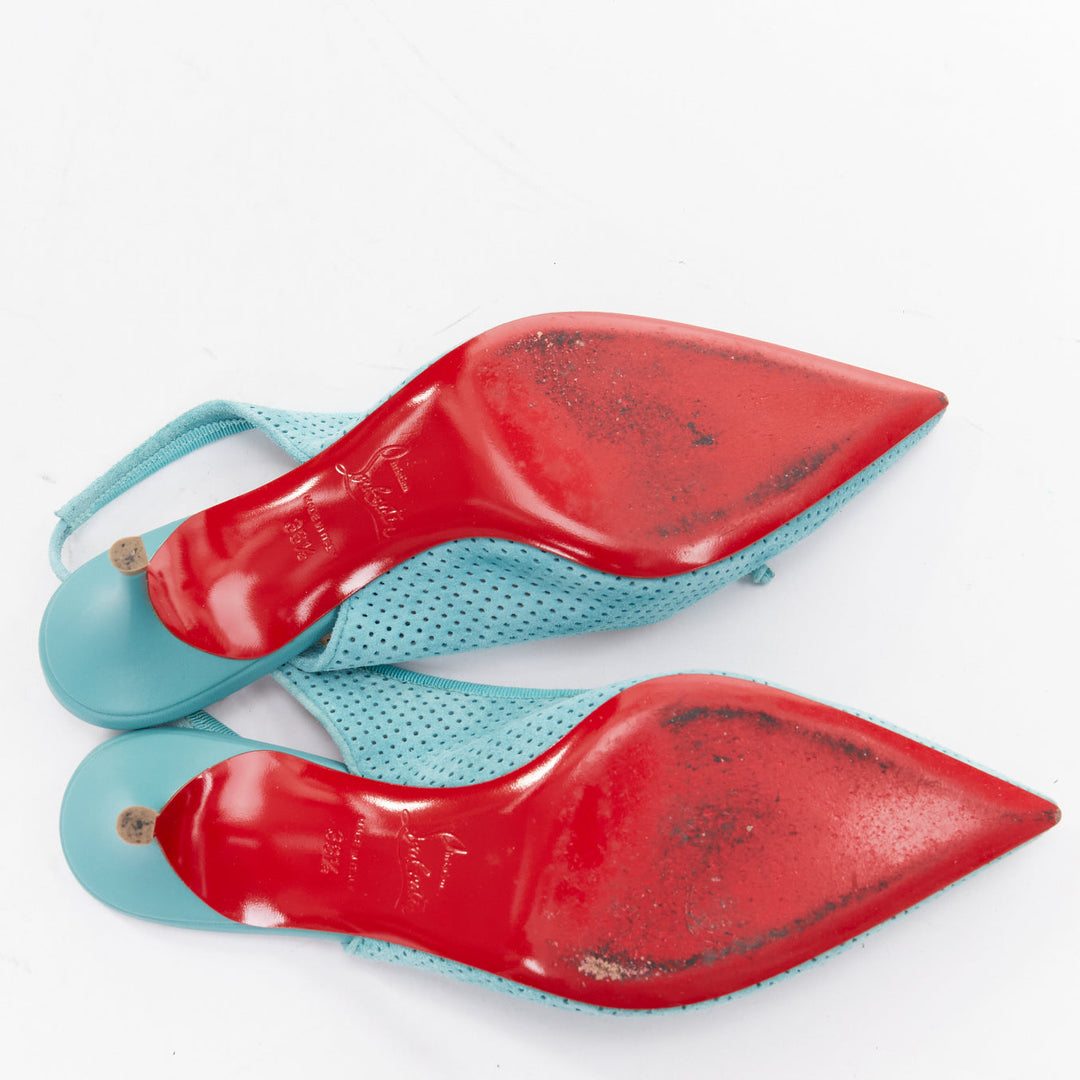 CHRISTIAN LOUBOUTIN Hall Sling Pump 55 sky blue suede pointy slingbacks EU36.5