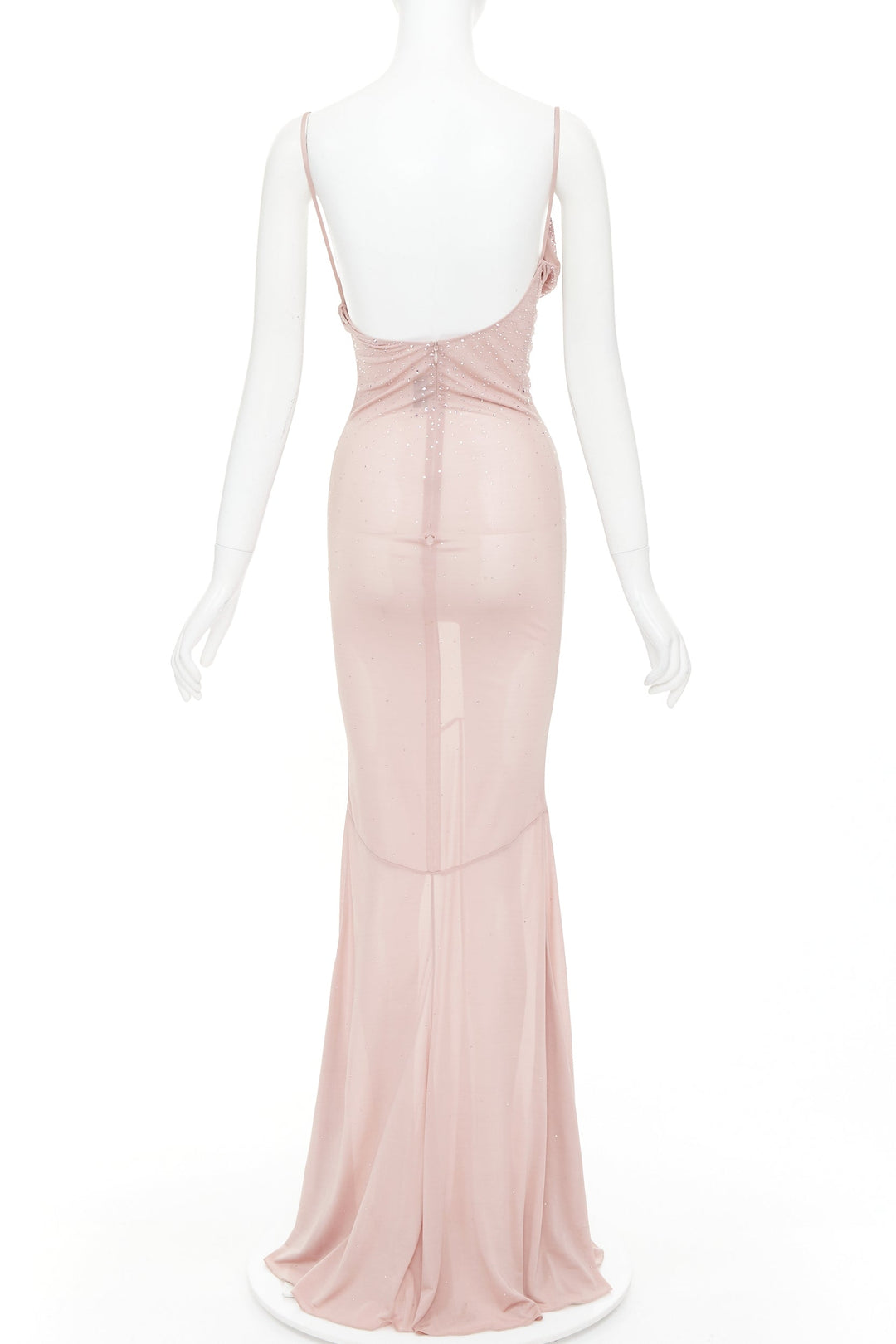ALEXANDRE VAUTHIER pink degrade crystal strass embellished sheer backless gown