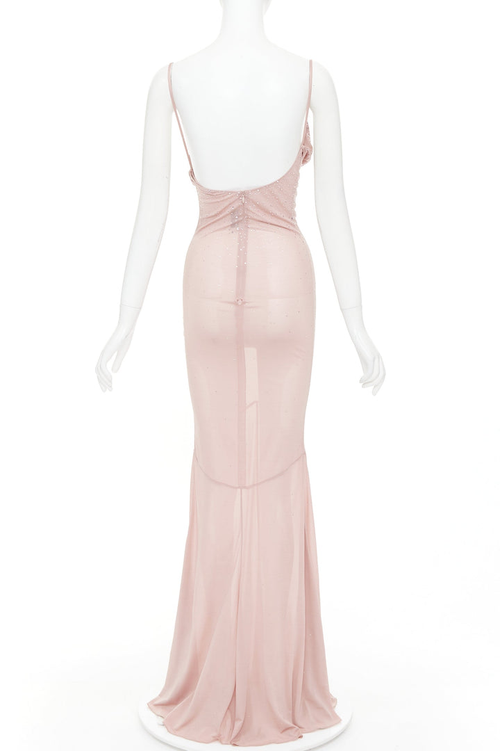 ALEXANDRE VAUTHIER pink degrade crystal strass embellished sheer backless gown