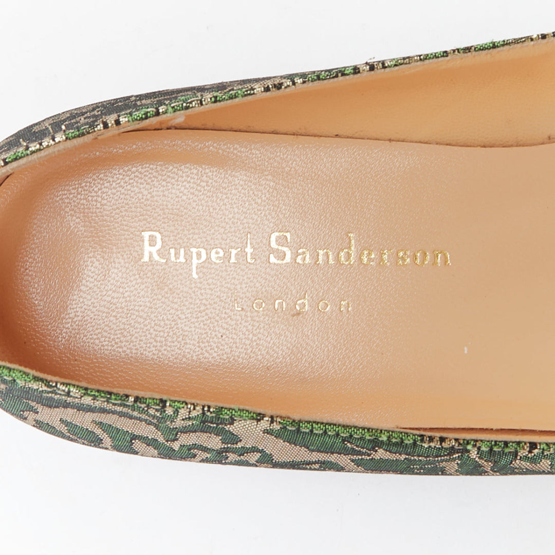 RUPERT SANDERSON Aga green gold brocade embellished pointy flats EU38