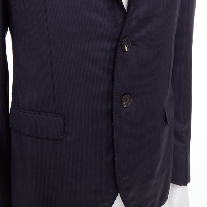 LANVIN 2014 contrast peak lapel pinstripe wool two-button tuxedo blazer EU46 S