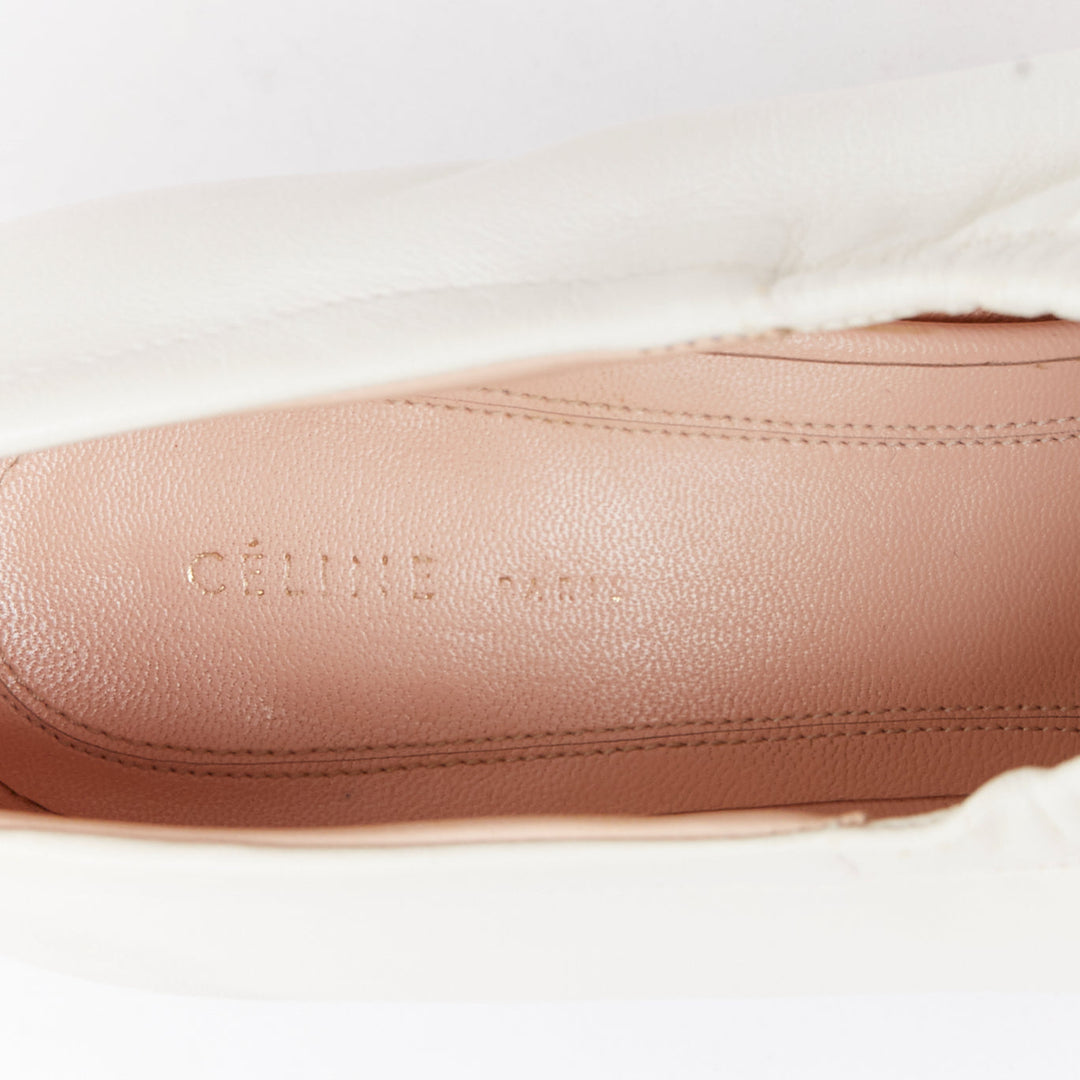 OLD CELINE Throat cream smooth leather ballerina black coned heeled pumps EU35