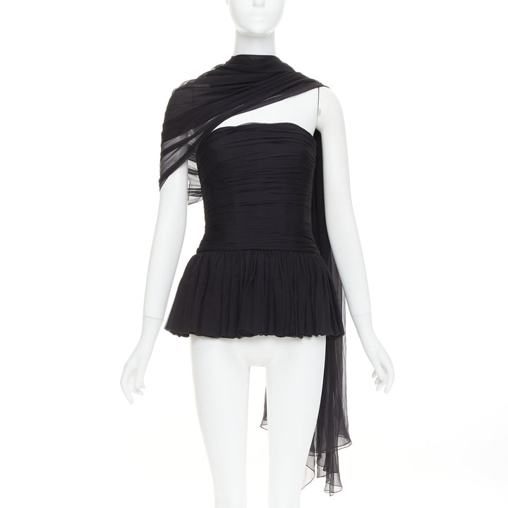 ALEXANDRE VAUTHIER AW2010 COUTURE Runway black silk chiffon pleat drape sash top