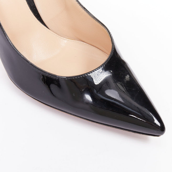 GIANVITO ROSSI black patent leather pointy toes stiletto heel pumps EU39.5