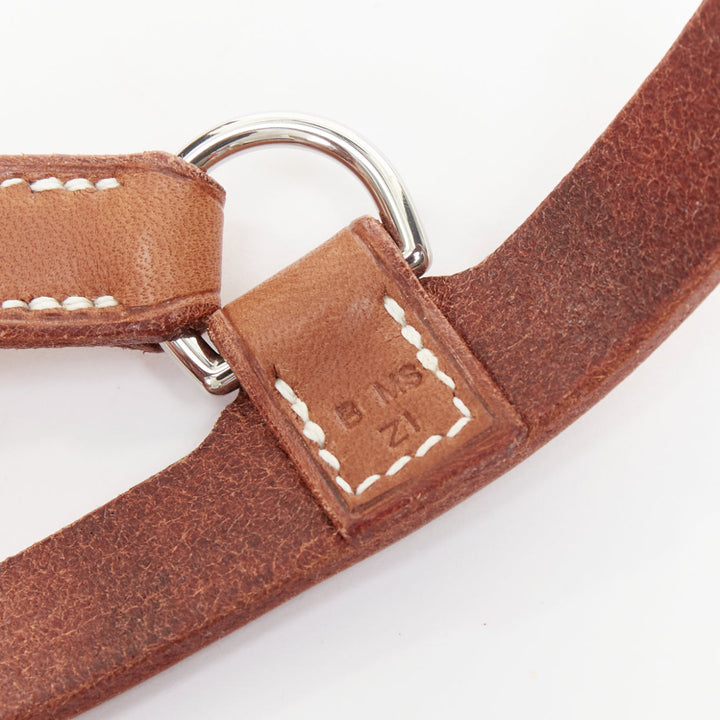 HERMES natural bridle leather outdoor picnic plaid blanket carry strap