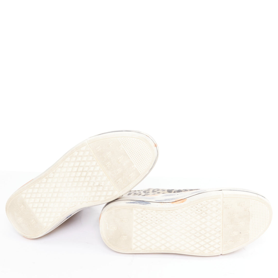 R13 Kurt beige grey leopard print orange paint effect platform high sneaker EU38