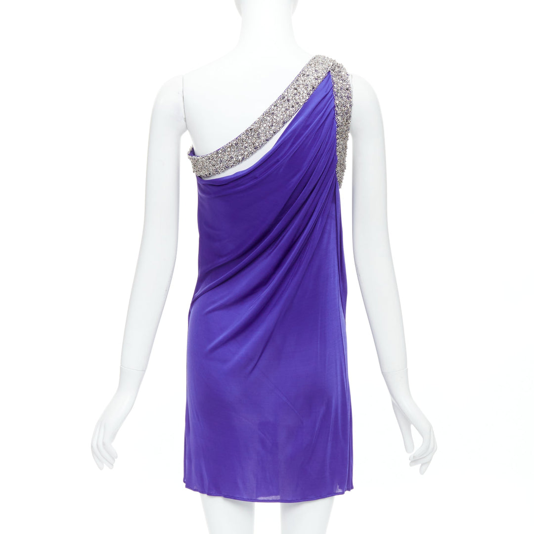 EMILIO PUCCI purple silver beaded neck one shoulder tiered dress IT38 XS