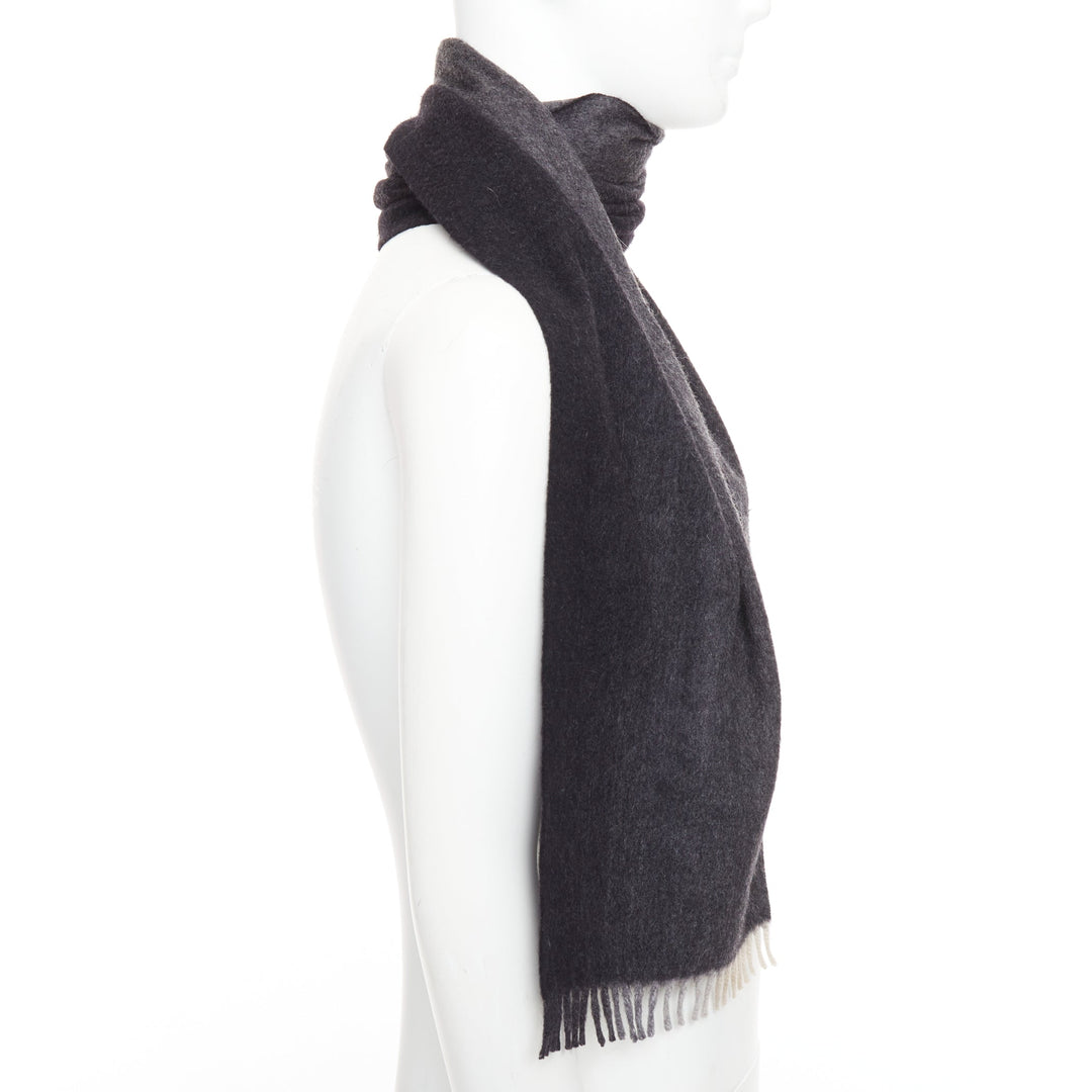PRADA 2011 grey black 100% cashmere ombre fringe long scarf
