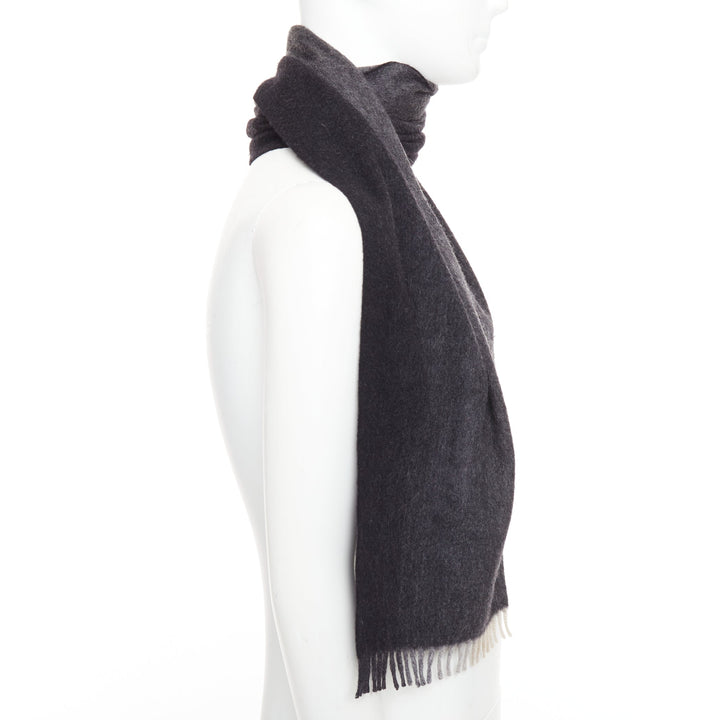 PRADA 2011 grey black 100% cashmere ombre fringe long scarf