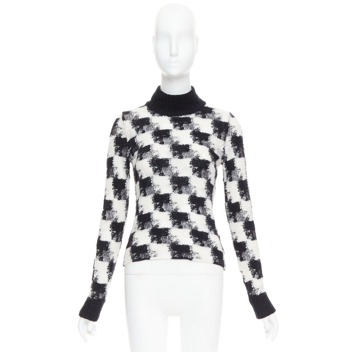 DIOR ChecknDior black white cashmere check sheer turtleneck sweater FR34 XS