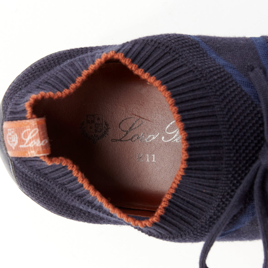 LORO PIANA 30 Flexy Walk navy knitted wish silk leather trim sneakers EU41