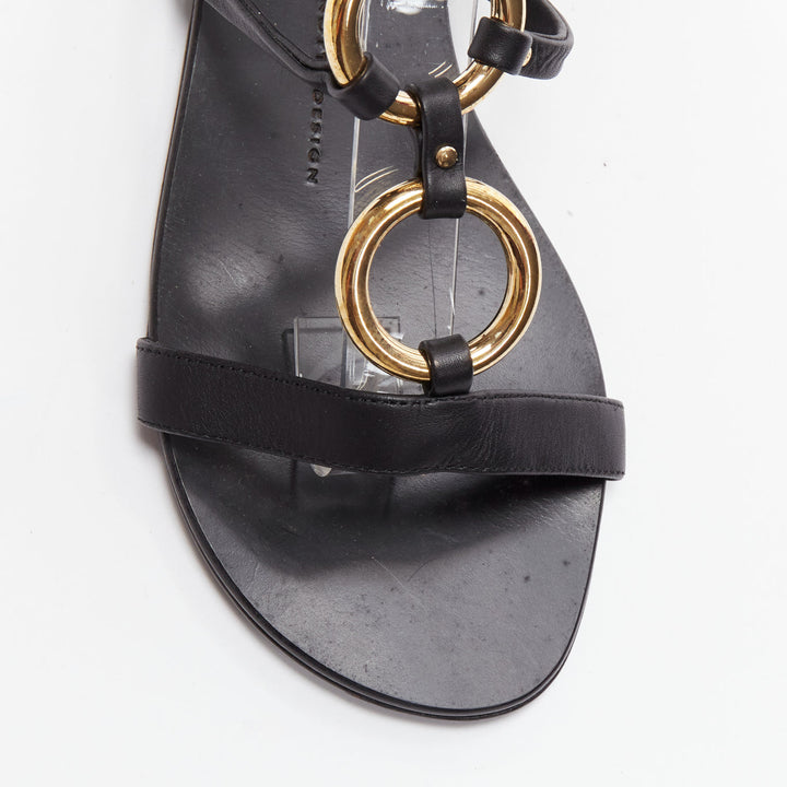 GIUSEPPE ZANOTTI black gold ring bondage gladiator sandal EU38.5